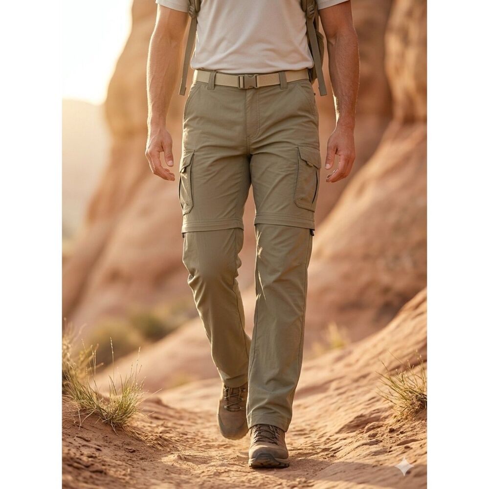 L.L.Bean Convertible Cargo Pants Mens L Green Nylon Zip Off Hiking Gorpcore